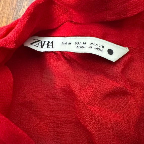 ZARA WOMENS LIMITED EDITION EMBROIDERED BEADED TIE COLLAR BLOUSE RED Size Medium - Picture 7 of 8